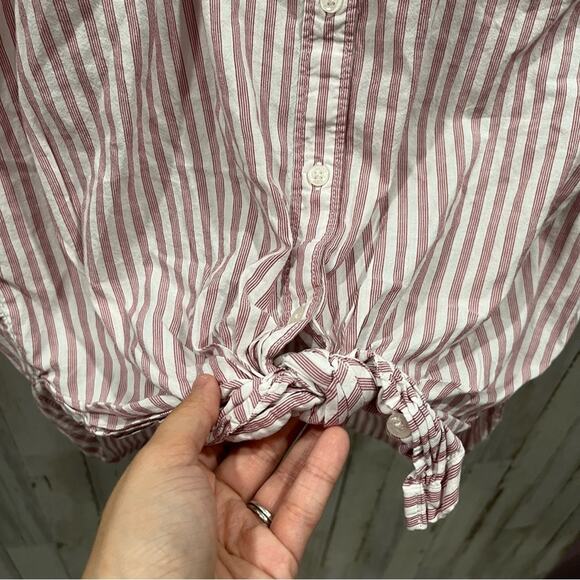 Abercrombie Pink Stripe Rolled Sleeve Button Front Shirt - Picture 4 of 7